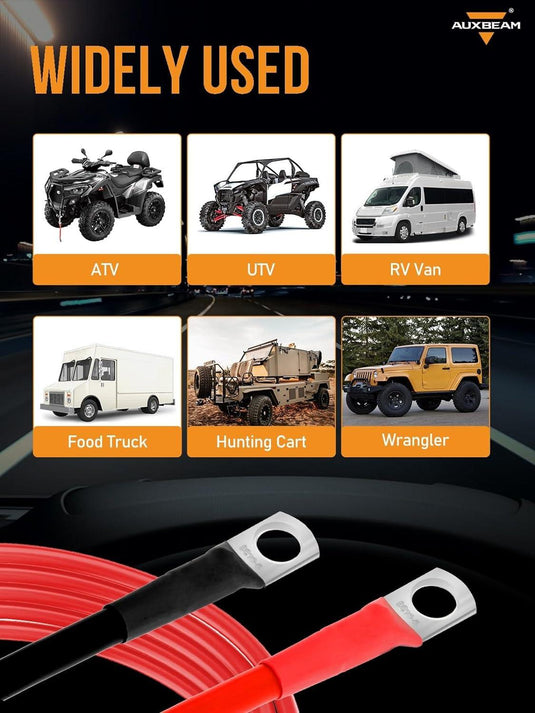 7FT 7AWG Battery Cables Tinned Copper Ring Terminal Lugs Battery Wires