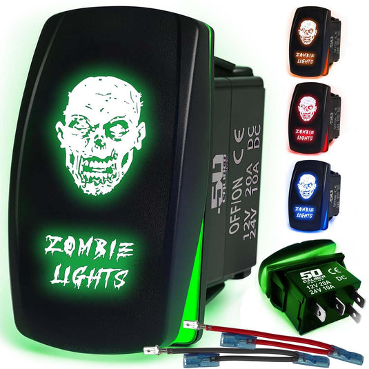 Waterproof Funny Rocker Switch 12v ON/Off, LED Backlit with Etched Design w/Toggle Switch 12v - UTV, Auto, Boat 20A Variation