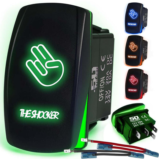 Waterproof Funny Rocker Switch 12v ON/Off, LED Backlit with Etched Design w/Toggle Switch 12v - UTV, Auto, Boat 20A Variation