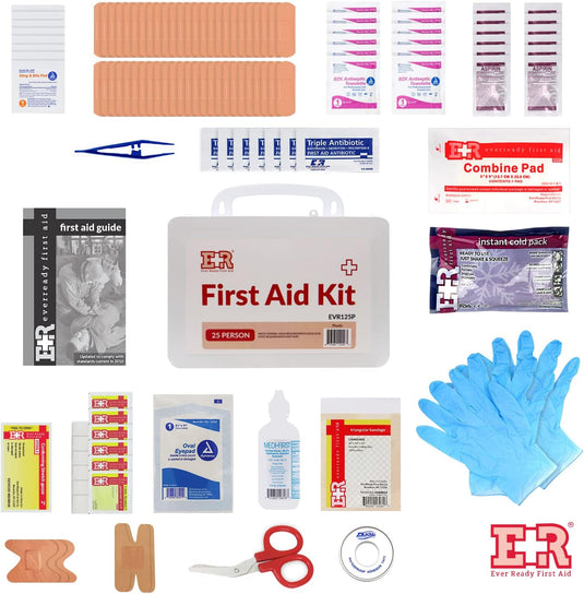 107 Piece, 25 Person First Aid Kit with Plastic Case, OSHA Compliant