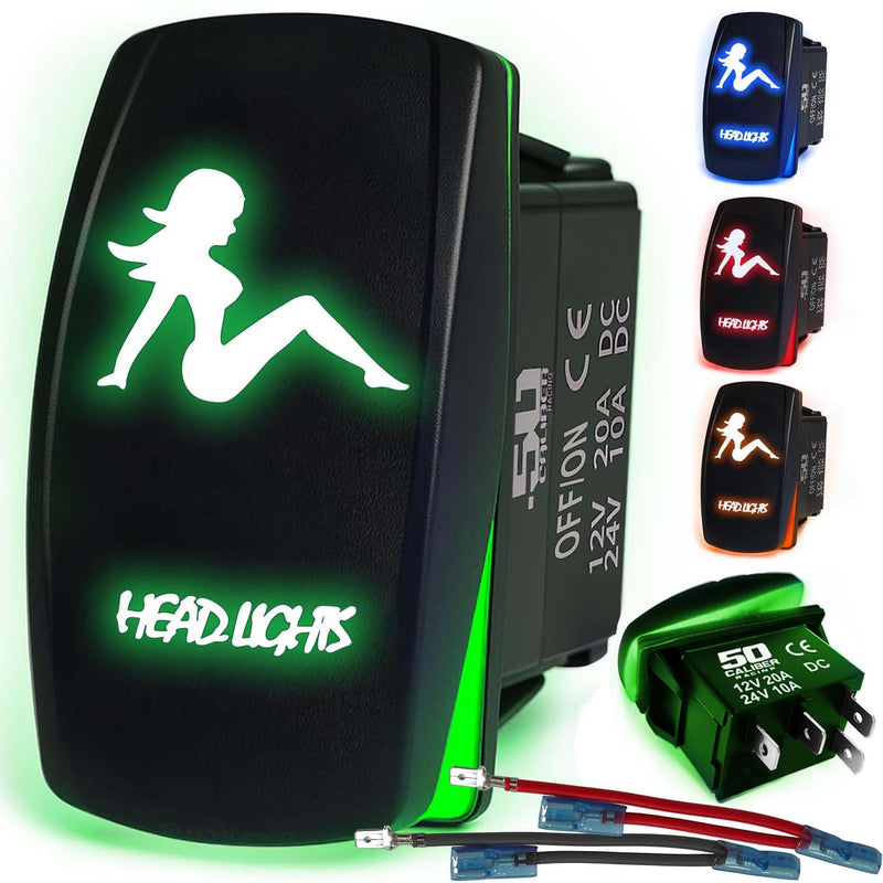 Load image into Gallery viewer, Waterproof Funny Rocker Switch 12v ON/Off, LED Backlit with Etched Design w/Toggle Switch 12v - UTV, Auto, Boat 20A Variation
