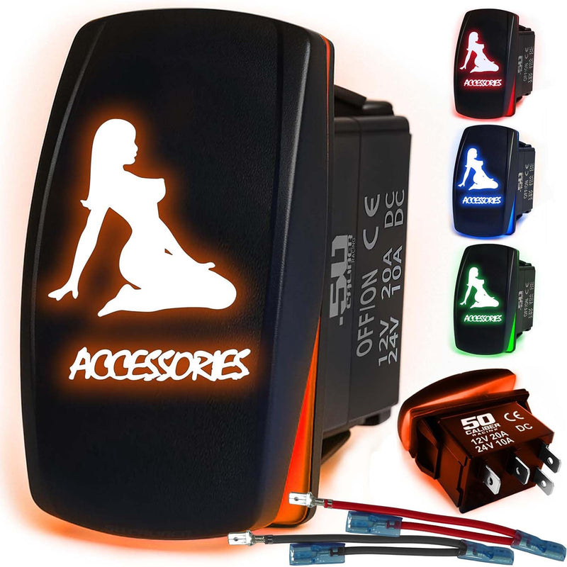 Load image into Gallery viewer, Waterproof Funny Rocker Switch 12v ON/Off, LED Backlit with Etched Design w/Toggle Switch 12v - UTV, Auto, Boat 20A Variation
