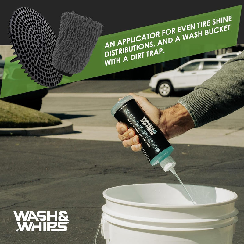 Load image into Gallery viewer, WASH &amp; WHIPS Car Wash Kit - 3-Gallon Bucket with Particle Interceptor Trap, Shampoo, Chenille Mitt &amp; Microfiber Soft Towel, 5pcs
