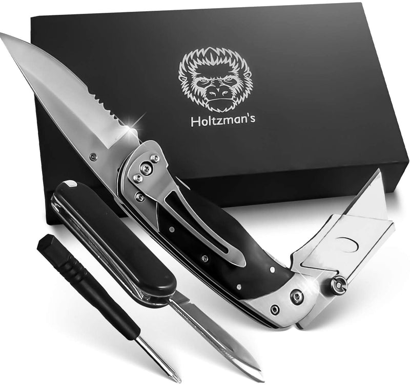 Load image into Gallery viewer, Premium Utility Knife, Folding Pocket Knife Combo, Box Cutter, Heavy Duty Dual Blades W/Belt Clip Gift Set for Dad Carpenter or Construction Worker
