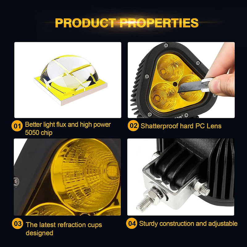 Load image into Gallery viewer, T4 Series | 4 Inch 90W Triangle Spot Amber LED Pods Lights
