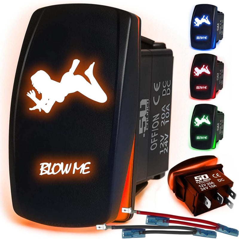 Load image into Gallery viewer, Waterproof Funny Rocker Switch 12v ON/Off, LED Backlit with Etched Design w/Toggle Switch 12v - UTV, Auto, Boat 20A Variation
