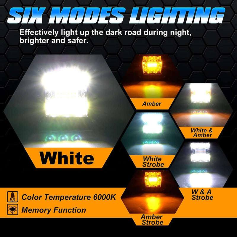 Load image into Gallery viewer, (2pcs/set) 3 inch 72W 6 Modes White&amp;Amber LED Working Light for SUV ATV UTV Trucks Pickup Boat
