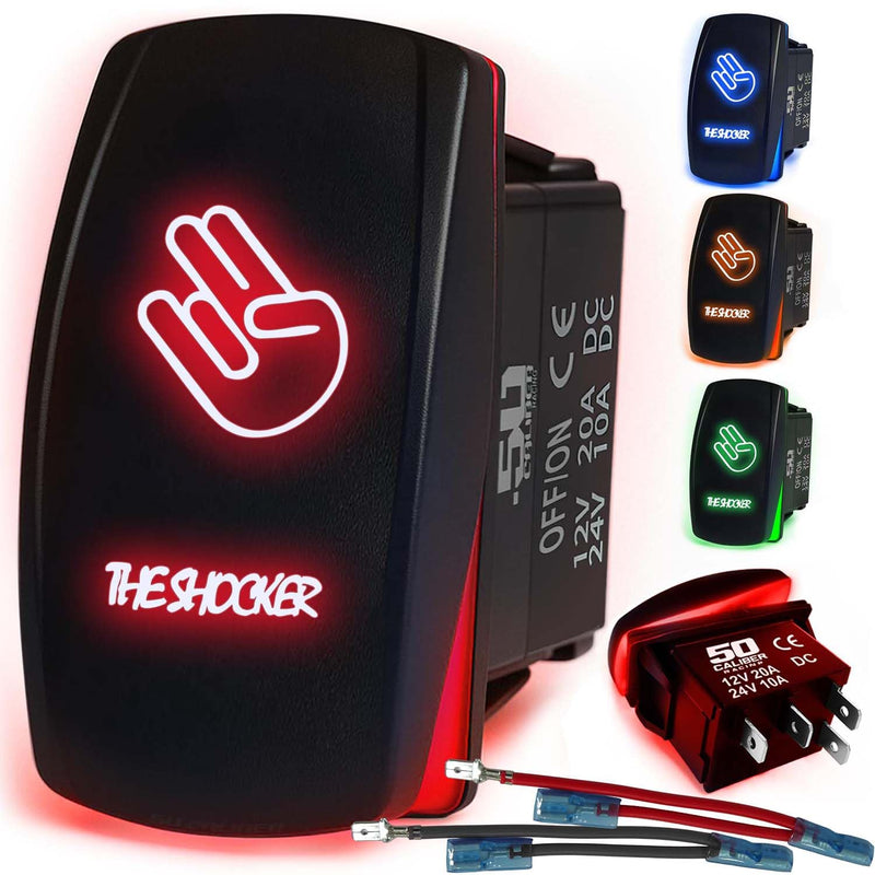 Load image into Gallery viewer, Waterproof Funny Rocker Switch 12v ON/Off, LED Backlit with Etched Design w/Toggle Switch 12v - UTV, Auto, Boat 20A Variation
