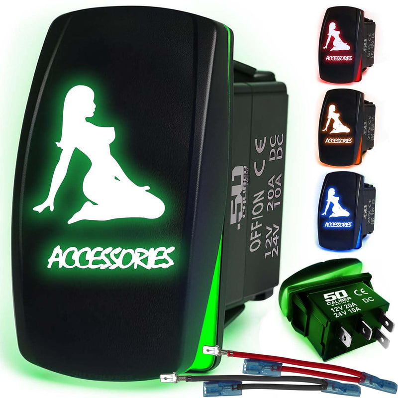 Load image into Gallery viewer, Waterproof Funny Rocker Switch 12v ON/Off, LED Backlit with Etched Design w/Toggle Switch 12v - UTV, Auto, Boat 20A Variation
