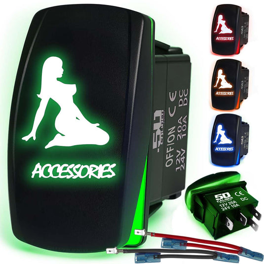 Waterproof Funny Rocker Switch 12v ON/Off, LED Backlit with Etched Design w/Toggle Switch 12v - UTV, Auto, Boat 20A Variation