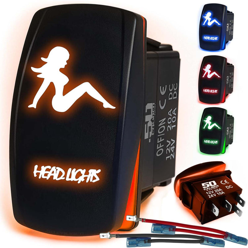 Load image into Gallery viewer, Waterproof Funny Rocker Switch 12v ON/Off, LED Backlit with Etched Design w/Toggle Switch 12v - UTV, Auto, Boat 20A Variation
