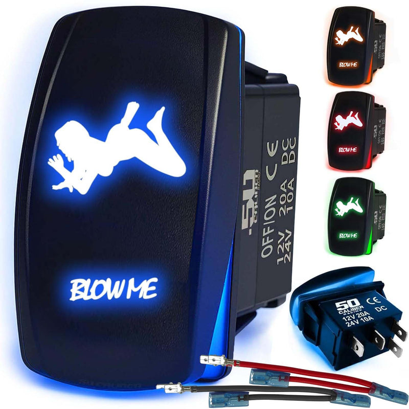 Load image into Gallery viewer, Waterproof Funny Rocker Switch 12v ON/Off, LED Backlit with Etched Design w/Toggle Switch 12v - UTV, Auto, Boat 20A Variation
