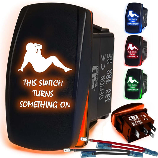 Waterproof Funny Rocker Switch 12v ON/Off, LED Backlit with Etched Design w/Toggle Switch 12v - UTV, Auto, Boat 20A Variation