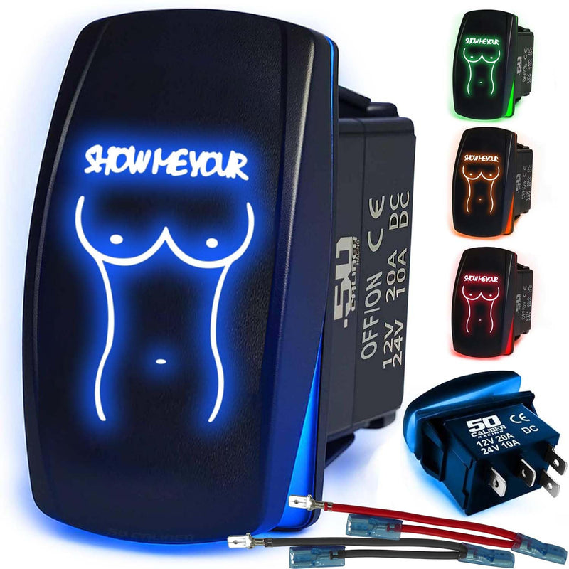 Load image into Gallery viewer, Waterproof Funny Rocker Switch 12v ON/Off, LED Backlit with Etched Design w/Toggle Switch 12v - UTV, Auto, Boat 20A Variation
