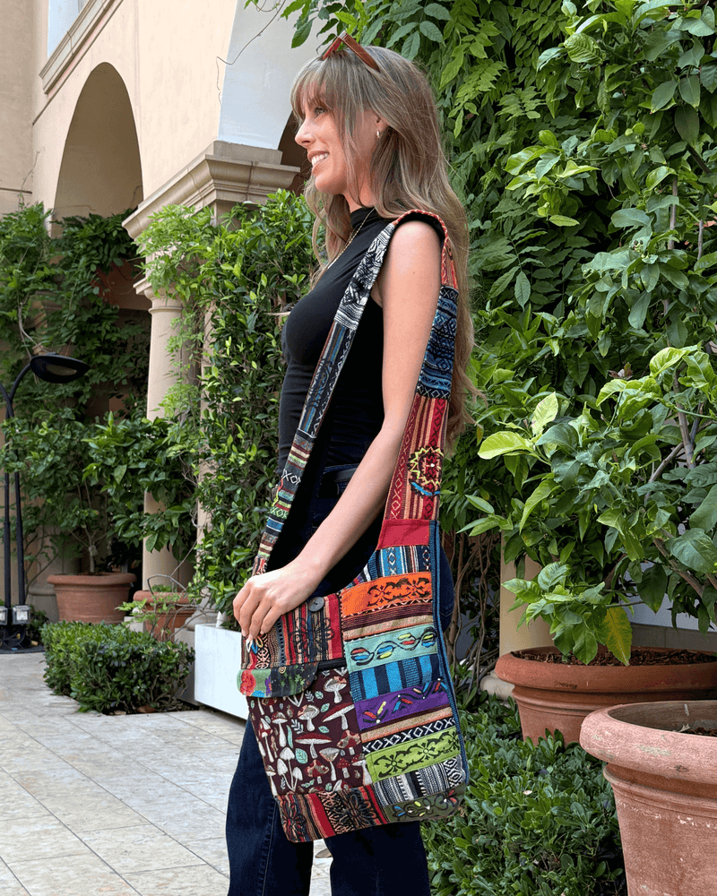 Load image into Gallery viewer, Kathmandu Collection Tribal Stripe Patchwork Hobo Bag
