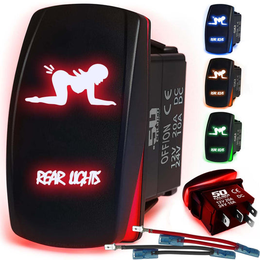 Waterproof Funny Rocker Switch 12v ON/Off, LED Backlit with Etched Design w/Toggle Switch 12v - UTV, Auto, Boat 20A Variation