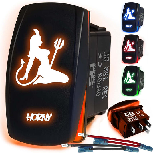 Waterproof Funny Rocker Switch 12v ON/Off, LED Backlit with Etched Design w/Toggle Switch 12v - UTV, Auto, Boat 20A Variation