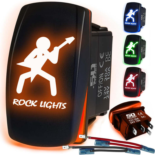 Waterproof Funny Rocker Switch 12v ON/Off, LED Backlit with Etched Design w/Toggle Switch 12v - UTV, Auto, Boat 20A Variation