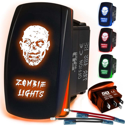 Waterproof Funny Rocker Switch 12v ON/Off, LED Backlit with Etched Design w/Toggle Switch 12v - UTV, Auto, Boat 20A Variation