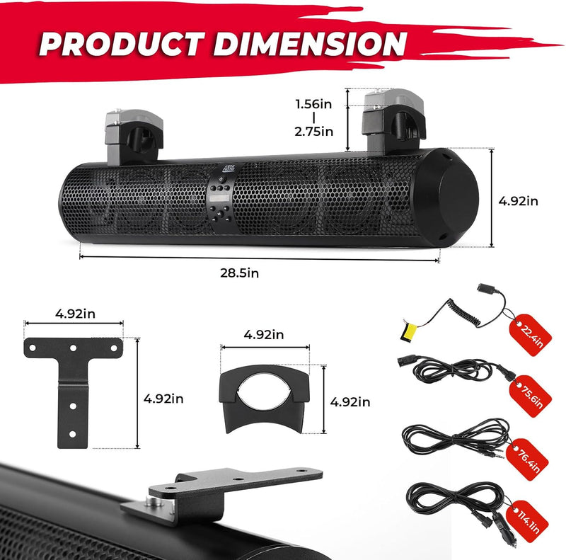 Load image into Gallery viewer, SxS UTV Sound Bar System Bluetooth Speaker 500W 28" Outdoor Marine Soundbars
