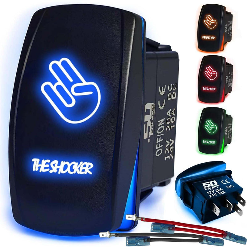 Load image into Gallery viewer, Waterproof Funny Rocker Switch 12v ON/Off, LED Backlit with Etched Design w/Toggle Switch 12v - UTV, Auto, Boat 20A Variation
