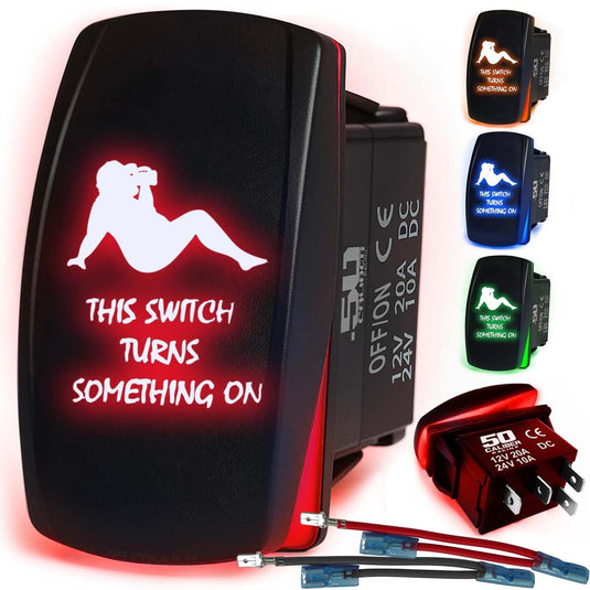 Waterproof Funny Rocker Switch 12v ON/Off, LED Backlit with Etched Design w/Toggle Switch 12v - UTV, Auto, Boat 20A Variation