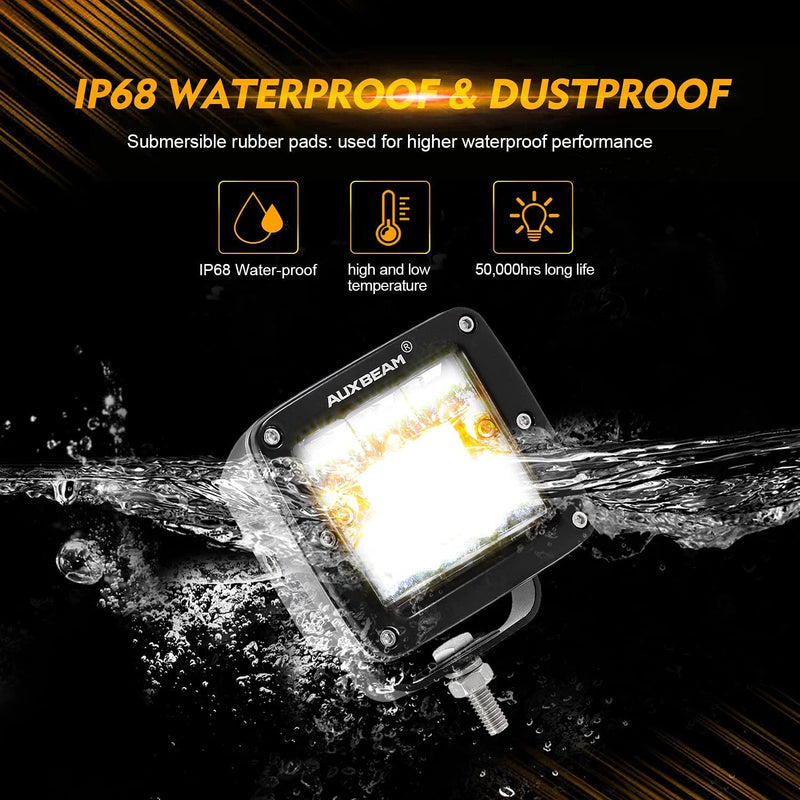 Load image into Gallery viewer, (2pcs/set) 3 inch 6 Modes White&amp;Amber LED Square Light Pod Working Lights with Wiring Harness for SUV ATV UTV Trucks Pickup Boat
