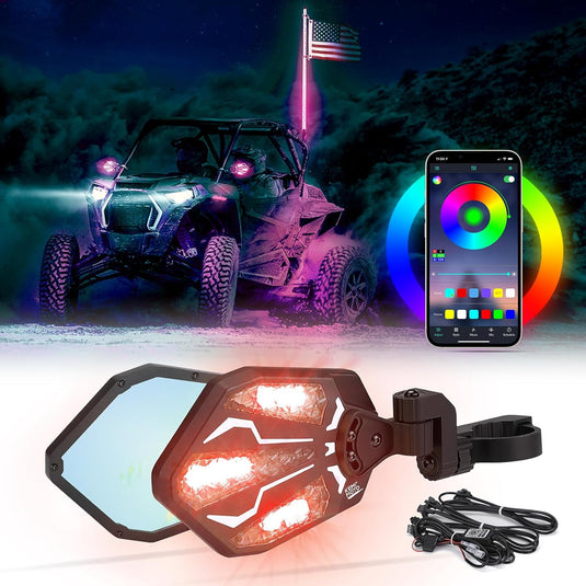Aluminium RGB UTV Side Mirrors for Can Am Maverick X3/ RZR w/ 1.6"-2" Roll Bar (1 pair)