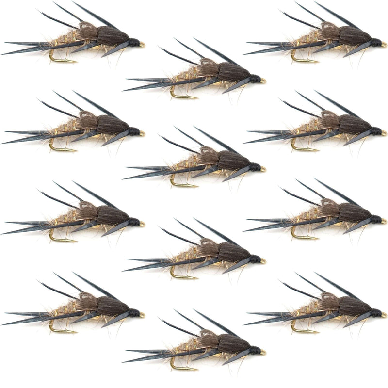 Load image into Gallery viewer, Double Bead Gold Ribbed Hare's Ear Nymph Fly Fishing Flies - Trout and Bass Wet Fly - 1 Dozen Flies Hook Size 12
