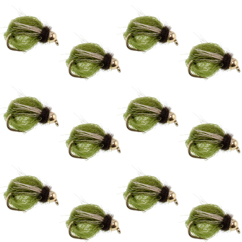 Load image into Gallery viewer, Bead Head LaFontaine Olive Deep Sparkle Caddis Pupa - 12Flies Size 16
