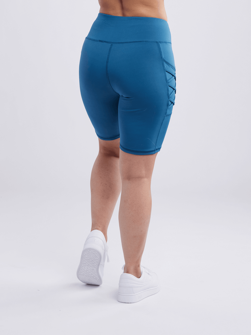 Load image into Gallery viewer, JupiterGear High-Waisted Workout Shorts with Pockets &amp; Criss Cross Design
