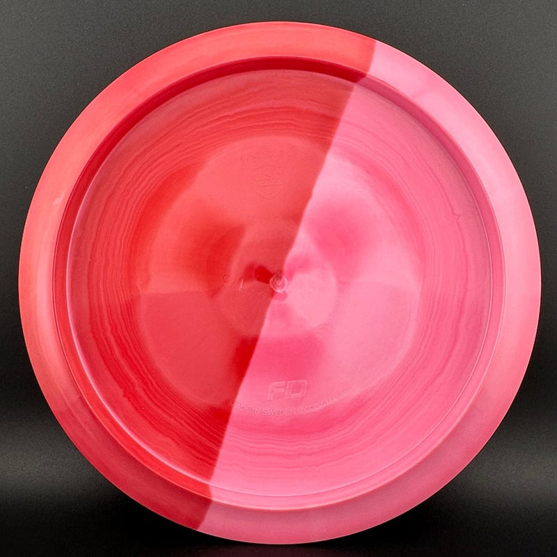 Load image into Gallery viewer, Swirly S-line FD - Red Split Dye - Discmania Tattoo stamp
