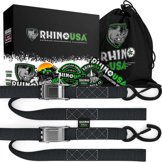 Rhino USA Cambuckle Motorcycle Tiedown Straps 2-Pack (Blue) 1.5In X 8Ft
