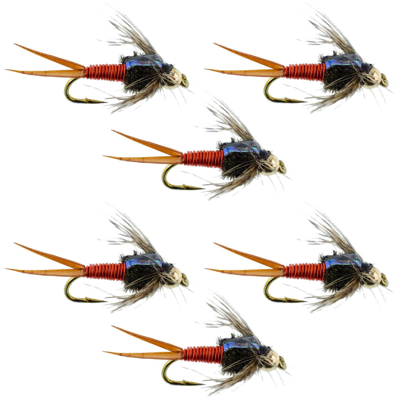 Load image into Gallery viewer, Bead Head Hot Orange Copper John Nymph - 6 Fly Fishing Flies - Hook Size 12
