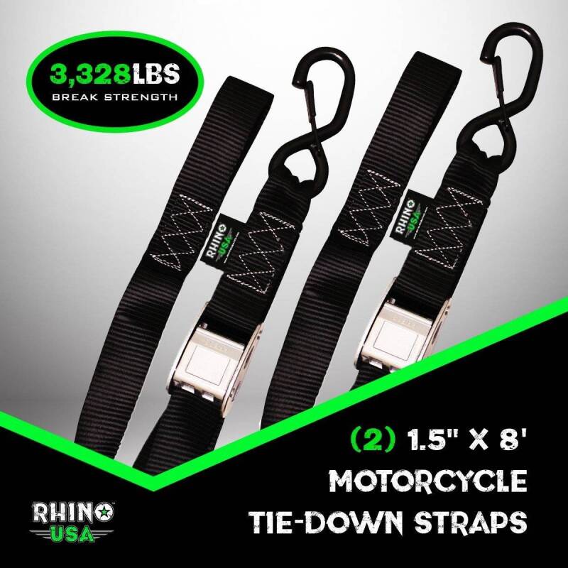 Rhino USA Cambuckle Motorcycle Tiedown Straps 2-Pack (Orange) 1.5In X 8Ft