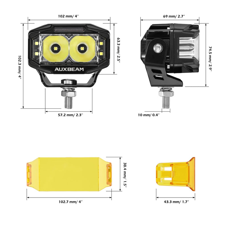Load image into Gallery viewer, V-MAX Series | 4 Inch 72W 6960LM Combo Beam Side Shooter LED Rectangular Pod Lights with Amber DRL
