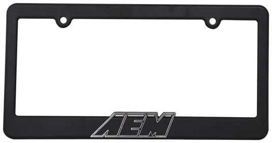 AEM Induction AEM License Plate Frame - Black w/ White Lettering 10-400W-1