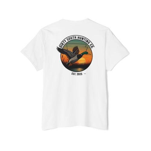 Dirty South Hunting Co. Vintage Sunset (Arkansas)-Unisex Heavy Cotton Pocket Tee, Casual Graphic Tee, Outdoor Shirt, Hunting Fashion, Everyday Wear