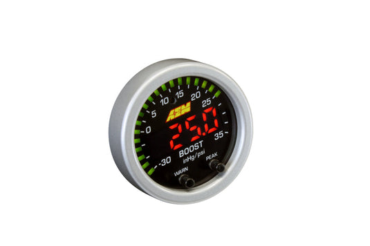 AEM Electronics X-Series Boost Pressure Gauge -30inHg-35psi / -1-2.5bar. Black Bezel &