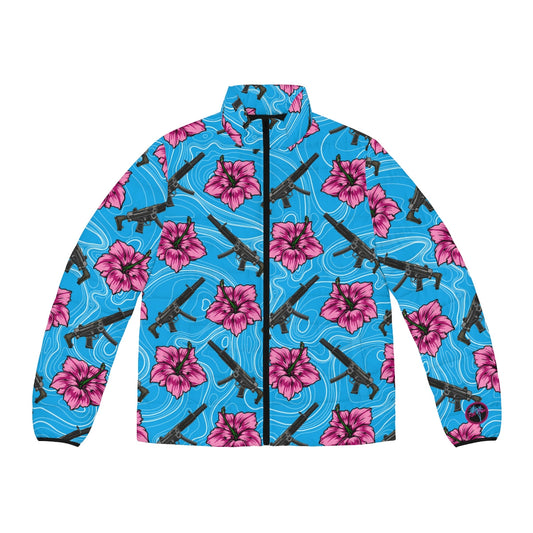 Rad Palm High Capacity Hibiscus Blue Men's Puffer Jacket