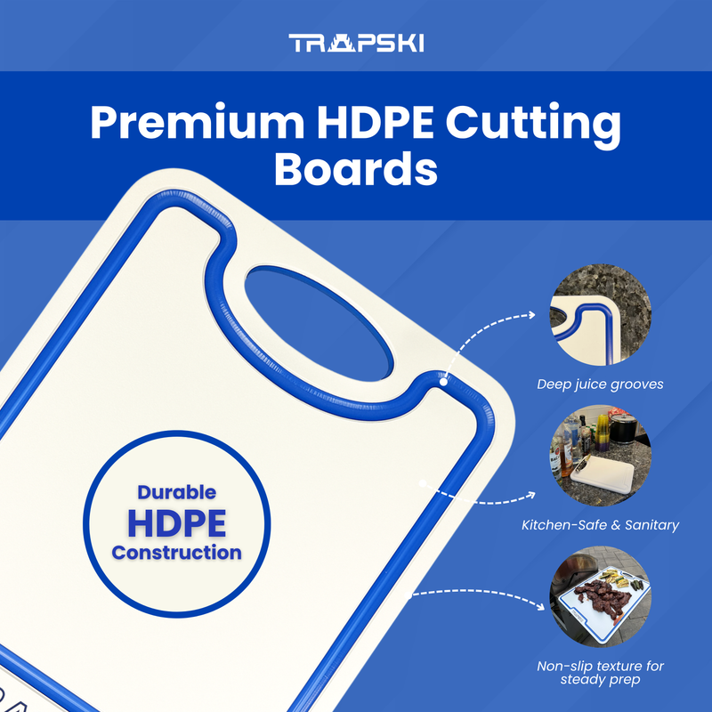 Load image into Gallery viewer, TRAPSKI Premium 1/2 Inch Thick HDPE Cutting Boards | Food-Grade Kitchen Prep Surface | Juice Grooves | Made in the USA
