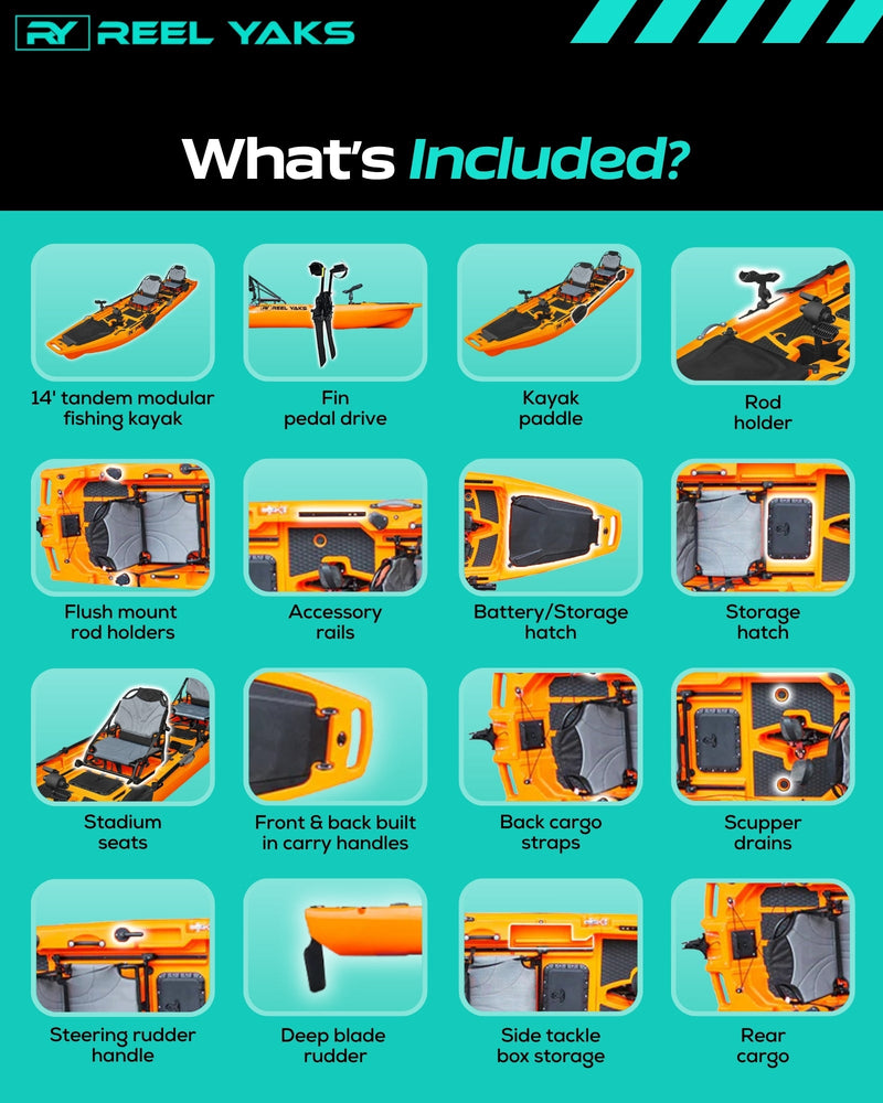 Load image into Gallery viewer, Rocket 13.8ft Tandem Fin Drive Modular Fishing Kayak
