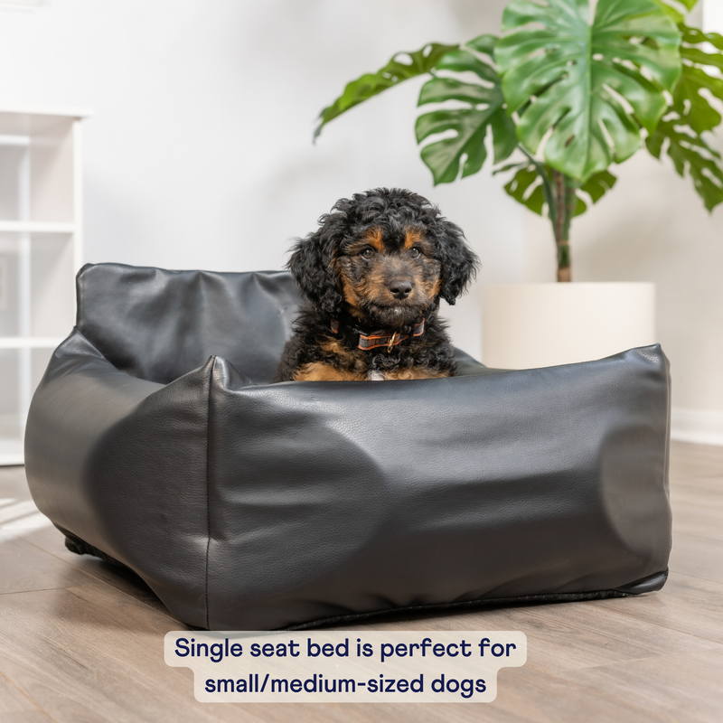 Load image into Gallery viewer, PupProtector™ Faux Cool-to-Touch Vegan Leather Memory Foam Dog Car Bed -  Black
