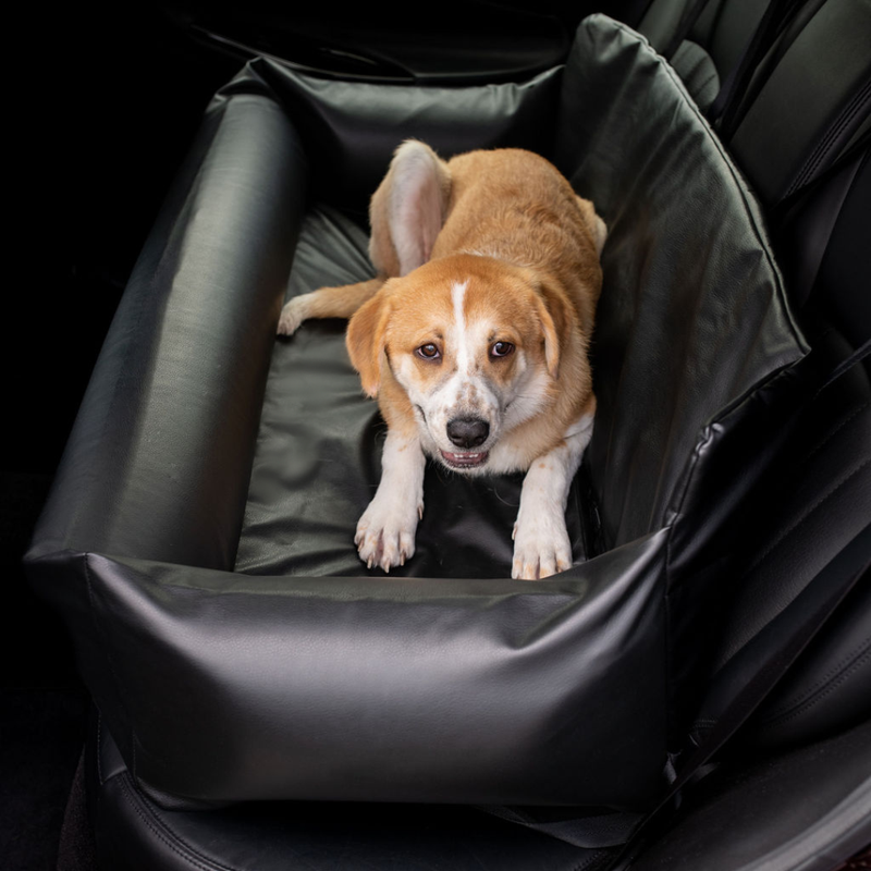 Load image into Gallery viewer, PupProtector™ Faux Cool-to-Touch Vegan Leather Memory Foam Dog Car Bed -  Black
