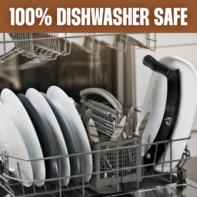 Load image into Gallery viewer, 12-Inch Heavy-Duty Pizza Cutter Rocker Blade – Stainless Steel Mezzaluna Knife with Titanium Coating – Professional Pizza Cutter w/ Protective Cover
