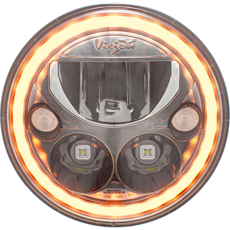Load image into Gallery viewer, Single 7" Round  Black Chrome Amber Halo VX Headlight (with Low-High-Halo)
