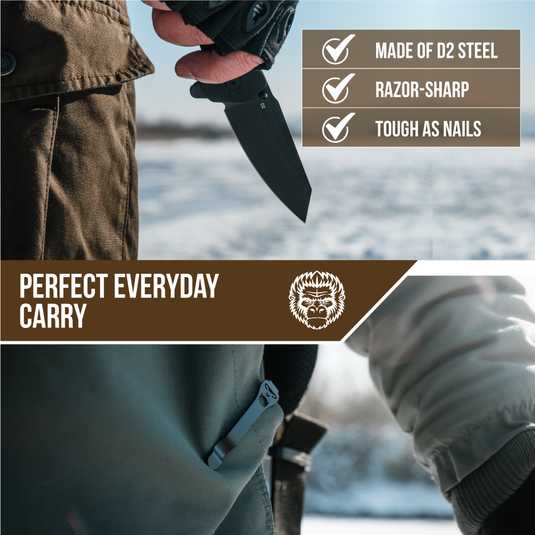 The Clip Point, Pioneer, Wild Trail Folding Pocket Knife Giftset Combo (Silver and Black)