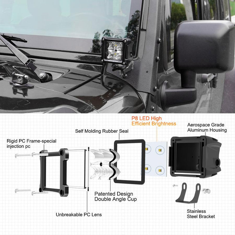 Load image into Gallery viewer, 3&quot; 40W LED Pods Light Spot/Flood Multicolor frame with wiring harness for JEEP

