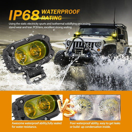 R4 Series | 4 Inch 60W LED Pods Light Flood Beam Amber Light