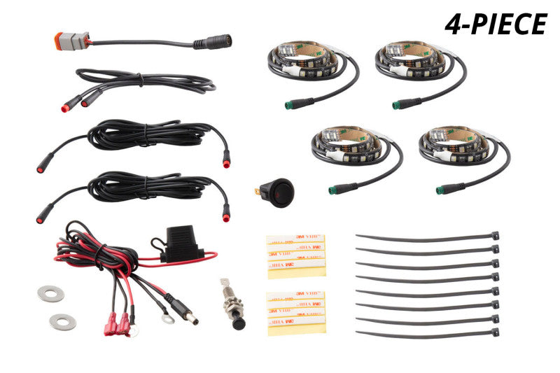Load image into Gallery viewer, Diode Dynamics RGBW Engine Bay Strip Kit 4pc Multicolor
